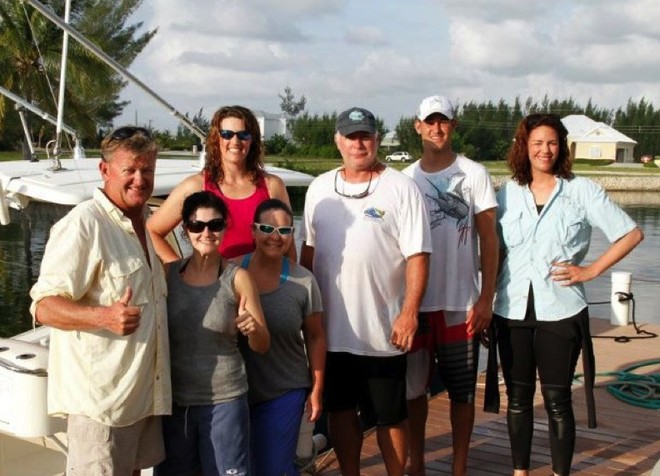 Census Team Members-- Front Row: Guy Harvey, Nicole Coucha and Tonya Clauss.  Back Row: Lisa Hoopes, Dr. Brad Wetherbee, Alex Harvey and Jessica Harvey - Stingray City 2012 Census © John Bell